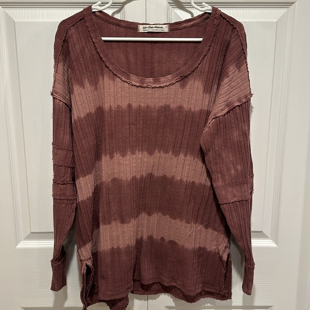 Free People Mauve Pink Ribbed Long Sleeve Tee
